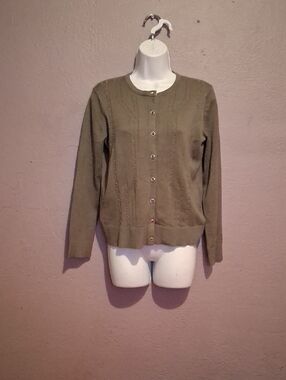 Classic Olive Green Button-Front Cardigan Sweater